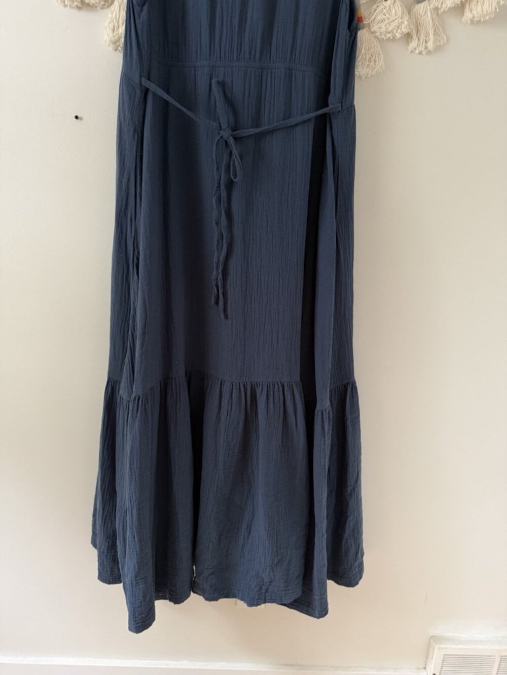 Pact Navy Double Gauze Cotton Tie Tiered Maxi Sundress Beachy Coastal Relax XXL - Picture 10 of 11